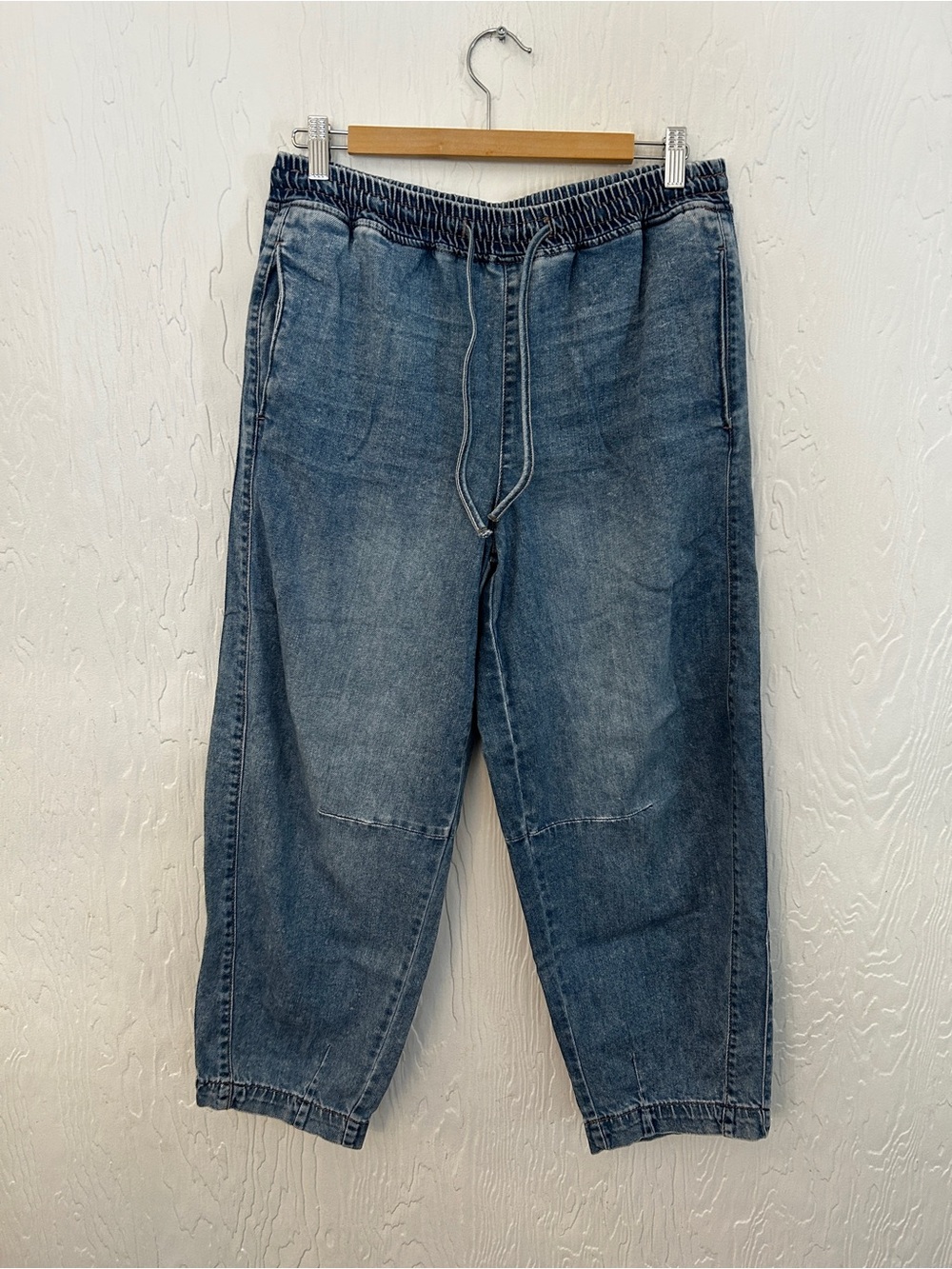 OAT Cloud Luxe Barrel Leg Jeans Blue 10/30 Elastic Waist Sweatpant Feel